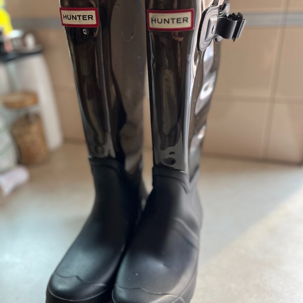 Hunter Fisherman Black Clear Buckle Rubber Tall Rain Outdoor Boots Shoes US 8 - Picture 7 of 11